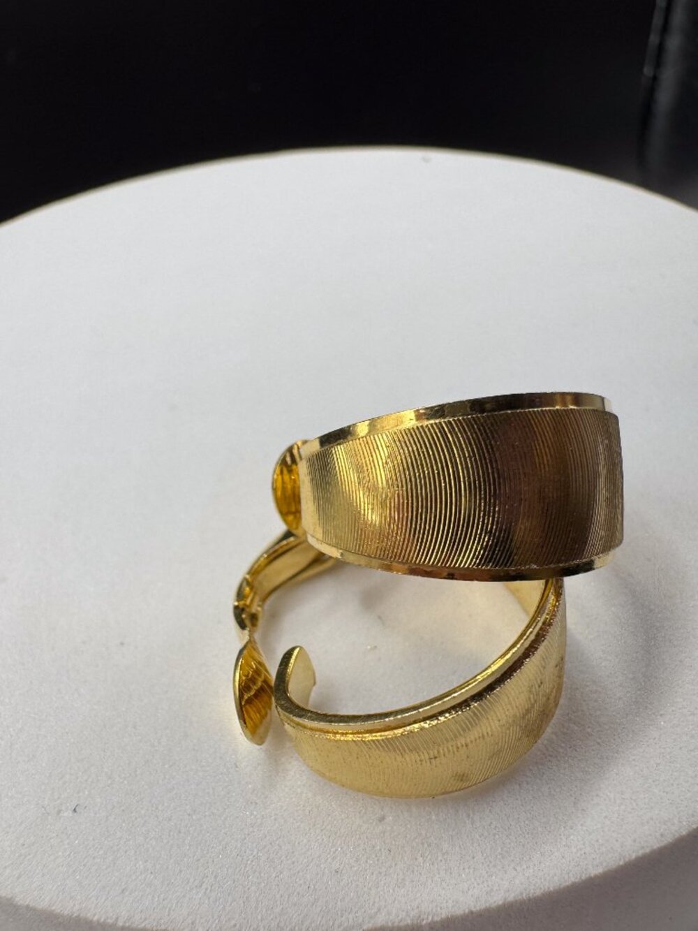 Vintage Crown Trifari Gold Tone Textured Wide Half Hoop Clip On Earrings 1960s